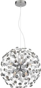Globo 64135H1C Csillár krómozott fém, füstszínű/átlátszó K9 kristályok, átlátszó PVC kábel, magassága rövidíthető, ø: 400mm, M: 1500mm, izzókkal/10676/: 8x G9 LED 3.5W 230V, 350lm forrás, 350lm kimenet, 3000K