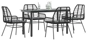 vidaXL 5 részes fekete polyrattan üveg kerti étkezőgarnitúra párnákkal