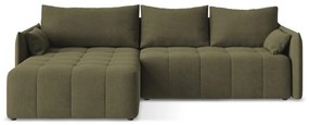 Khaki kinyitható-tárolóhelyes sarokkanapé (bal oldali-heverő résszel) Moku – Makamii