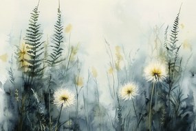 Fotótapéta Flizelina Természet Rét Páfrány Pitypang Virágok 416x290 ragasztó