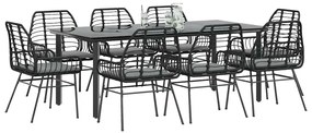 vidaXL 9 részes fekete polyrattan üveg kerti étkezőgarnitúra párnákkal