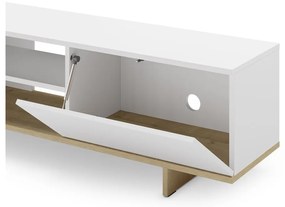 Fehér TV-állvány tölgyfa dekorral 160x44 cm Cequoia – Marckeric