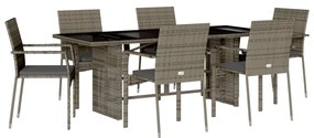 7 részes szürke polyrattan kerti étkezőgarnitúra párnával