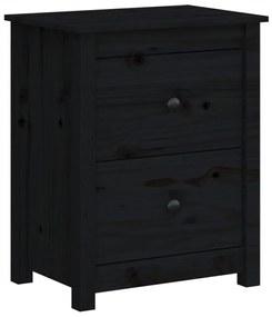 Fekete tömör fenyőfa éjjeliszekrény 50x35x61,5 cm