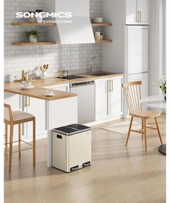 SONGMICS konyhai szemetes, 2 x 15 literes dupla kuka szelektív hulladékgyűjtéshez, homokbézs és fekete színben