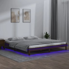 mézbarna tömör fa ágykeret LED-világítással 160 x 200 cm