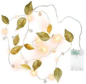 Nexos Világító gyöngy arany levelek 20 LED meleg fehér