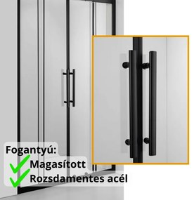 Stuxi Sydney Black 170 cm széles két tolóajtós zuhanyajtó 6 mm vastag vízlepergető biztonsági üveggel, fekete elemekkel, 200 cm magas