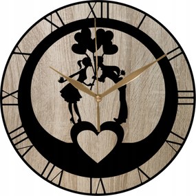 Falióra Fa Kerek Római Szerelmes Pár Valentin-nap Óra 35cm