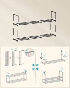 2-szintes cipőtartó, rakásolható fém állvány 8-10 pár cipőhöz, fekete