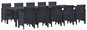 11 darabos Kerti Étkezőszett Párnákkal Antracit Poli Rattan