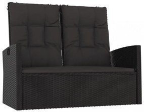 fekete polyrattan dönthető kerti pad párnával 118 cm