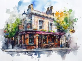 Vászonkép Canvas Párizsi Akvarell Kávézó Retro ÉPÍTÉSZET100x75