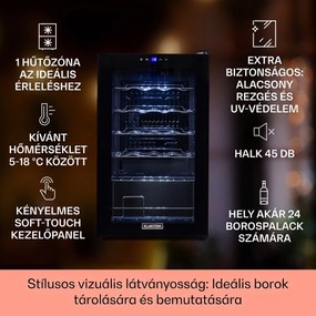 Klarstein Shiraz 24 Uno, borhűtő, 63 liter, 24 palack, 5-18°C, érintőképernyős vezérlőpanel