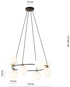 Csillár zsinóron AZURA 8xE14/10W/230V fekete/fehér