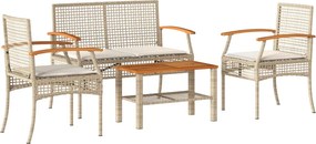 vidaXL 4 részes bézs polyrattan kerti ülőgarnitúra párnákkal