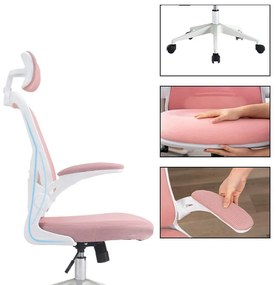 Ergonomikus irodai szék deréktámasszal, fejtámlával, rózsaszín