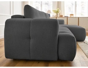 Sötétszürke kinyitható-tárolóhelyes sarokkanapé (jobb oldali-heverő résszel) Fuji – Bobochic Paris