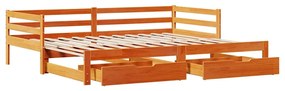 viaszbarna tömör fenyőfa kihúzható kanapéágy fiókkal 90 x 200cm