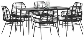 7 részes fekete polyrattan üveg kerti étkezőgarnitúra