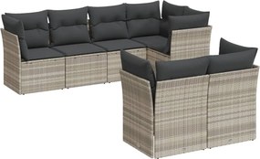 vidaXL 7 részes világosszürke polyrattan kerti ülőgarnitúra párnákkal