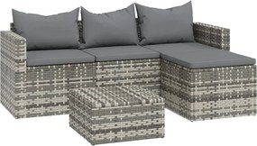 vidaXL 3 részes szürke polyrattan kerti ülőgarnitúra párnákkal