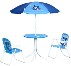 Outsunny 4 részes gyermek Ülőgarnitúra Kerti Asztal 2 Összecsukható Székernyő Táborozáshoz Gyermek Ülőszett Terasz Bútor 3-6 Éveseknek Kék | Aosom