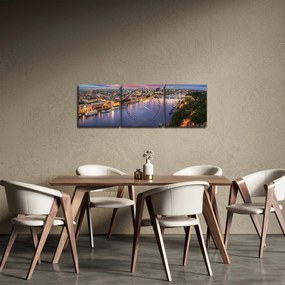 Pozsonyi éjszakai város képe folyóval (órával) (90x30 cm)
