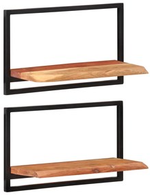 2 darab tömör akácfa és acél falipolc 60 x 25 x 35 cm
