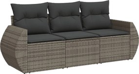 vidaXL 3 részes szürke polyrattan kerti ülőgarnitúra párnákkal