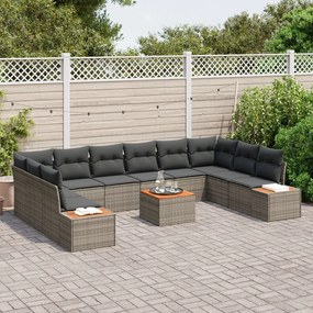 11 darabos Kerti Kanapé Szett párnákkal Szürke Poli Rattan Akáciával