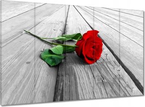 Vászonkép 100x70 Vörös rózsa a deszkákon
