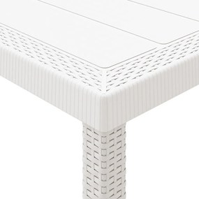 11 Darabos Kerti Étkező Szett Párnákkal Fehér Polirattan, Kerti Asztal Fehér 150x100x73 cm Polirattan, Kerti Székek Párnákkal 2 db Fehér Polirattan, Kerti Székek Párnákkal 4 db Fehér Polirattan