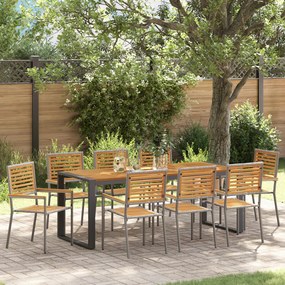 Kert étkező szett 9 pcs Szürke és Fa 200 x 80 x 75 cm