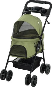 PawHut Kutyakocsi Összecsukható Funkcióval Kisméretű Kutyák és Macskák Számára, Kocsi A Macskák Számára Oxford Sötétzöld 67 x 45 x 96 cm | Aosom