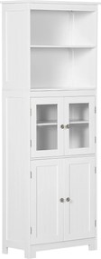 HOMCOM Konyhai Kamra Büfé Oldalszekrény 4 Ajtóval, 2 Nyitott Polccal és Állítható Polccal Étkezőbe 60x30x162 cm Fehér | Aosom