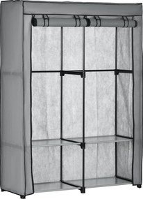 HOMCOM Szövet Szekrény 2 Ruharúddal, 4 Polccal és Cipzárral, Összecsukható Szövet Ruhásszekrény Hálószobába, Öltözőbe, 118 x 49 x 170 cm, Világosszürk