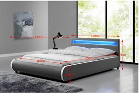 Franciaágy RGB LED világítással, szürke, 160x200, DULCEA