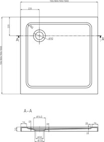 Mexen Flat slim négyzet alakú zuhanytálca 90 x 90 cm, fehér, fekete szifon - 40109090B