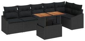 Kert Kanapé Szett 7 darabos Fekete Rattan