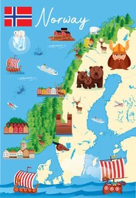 Illusztráció Cartoon Map of Norway, drmakkoy