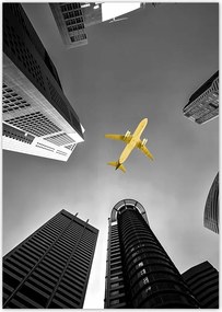 Poszterek A4 Pion Sárga repülőgép a város felett