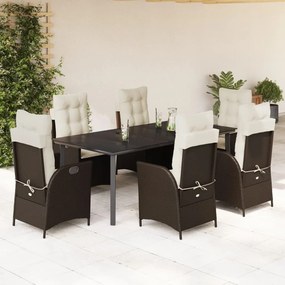 7 részes barna polyrattan kerti étkezőgarnitúra párnával