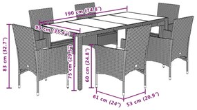 7 részes barna polyrattan/üveg kerti étkezőgarnitúra párnákkal