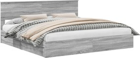 vidaXL Tárolós Ágy fejtámlával Szürke Sonoma 200 x 200 cm Faanyag