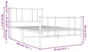 fehér fém ágykeret fej- és lábtámlával 90 x 190 cm