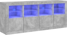 vidaXL betonszürke tálalószekrény LED-világítással 163 x 37 x 67 cm