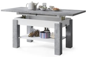 ADONIS szürke beton/fehér kihúzható konferencia/étkezőasztal polccal