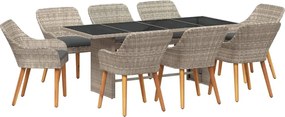 vidaXL Kert étkező szett 9 pcs Világosszürke polirattan