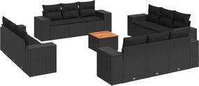 vidaXL 13 részes fekete polyrattan kerti ülőgarnitúra párnákkal